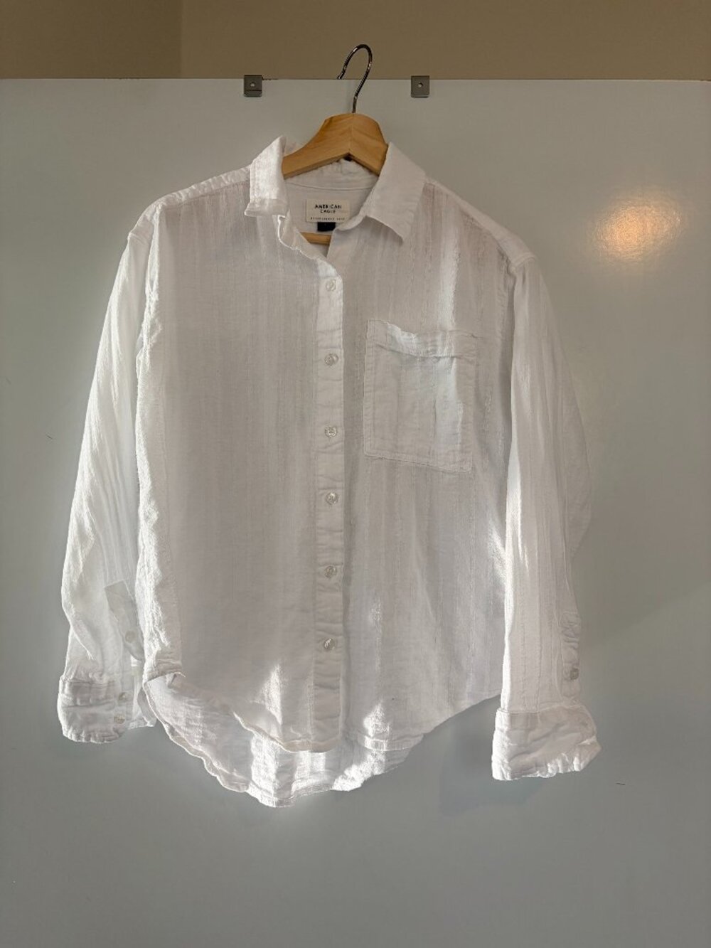 American Eagle White Drapey Oversized Button Up Shirt, size XXS